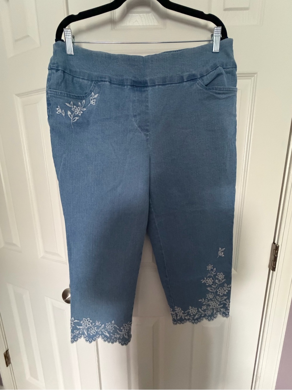 Alfred Dunner Light Blue Embroidered Capri Pants